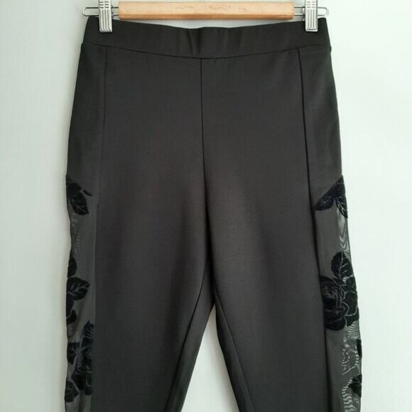 GUESS Rose Mesh Side Panels Pull-On Dressy Stretch Legging Black Sz S - Picture 3 of 12